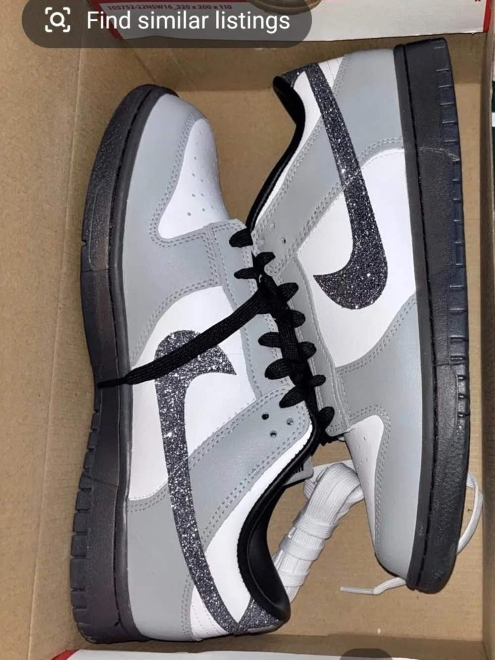 Nike Dunk Low LX Glitter Swoosh White Gray Black Women's 10 Men's 8.5 NIB